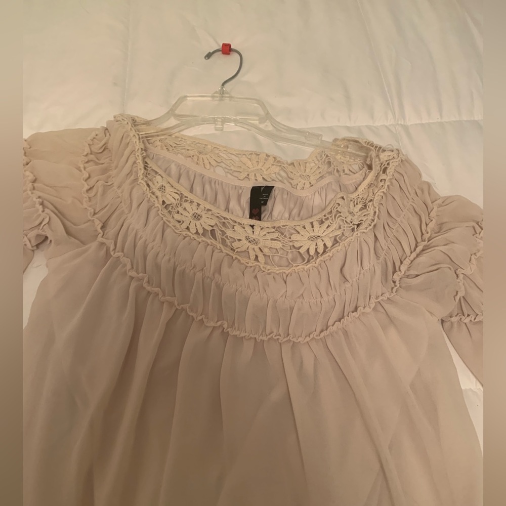 Cream 3/4 Sleeve Lace Detail Dress - Picture 3 of 4